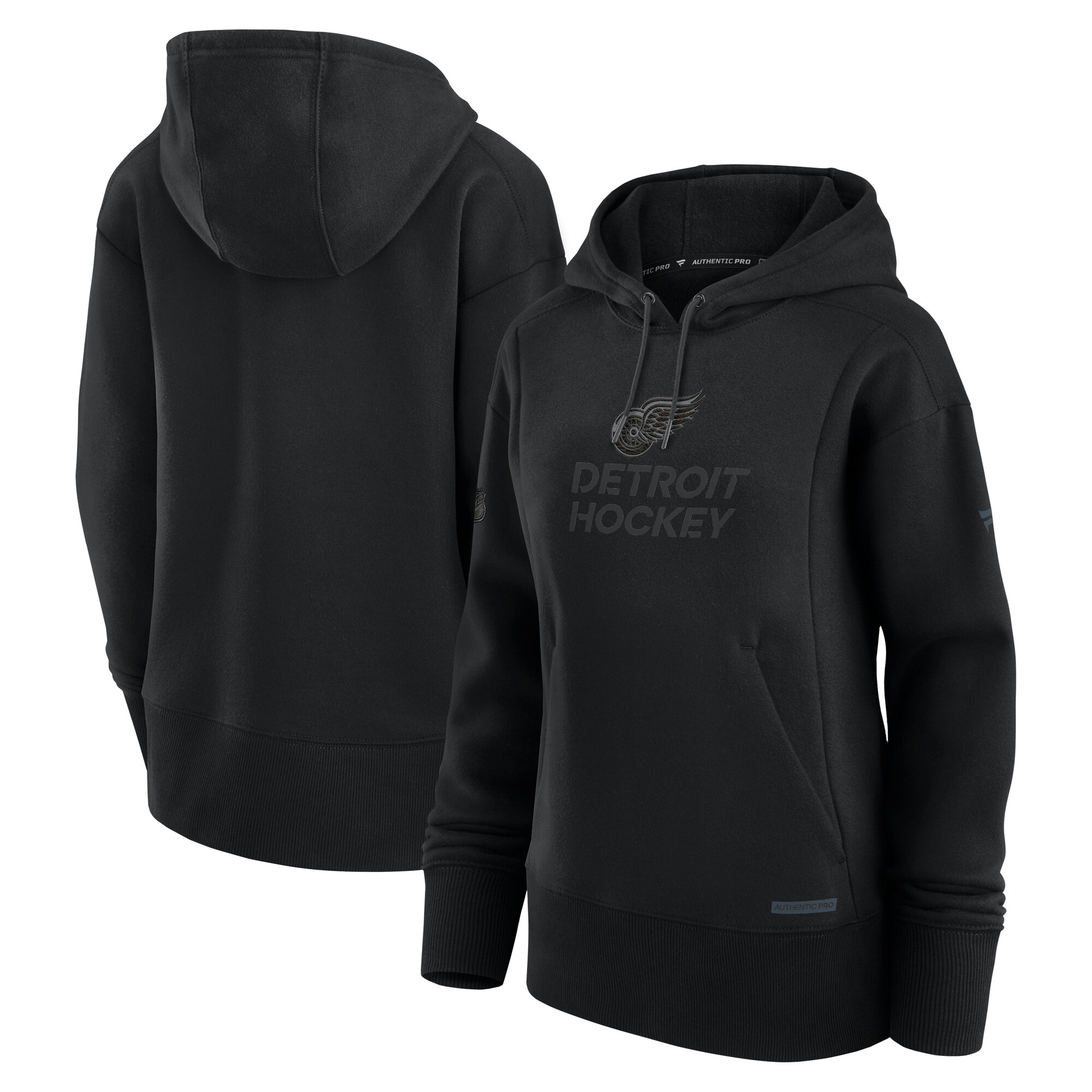 Women's Fanatics Black Detroit Red Wings Authentic Pro Road Pullover Hoodie